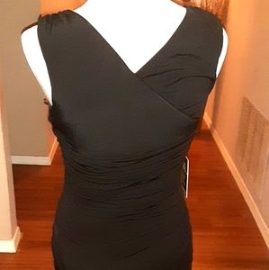 Sleeveless black V neck evening dress